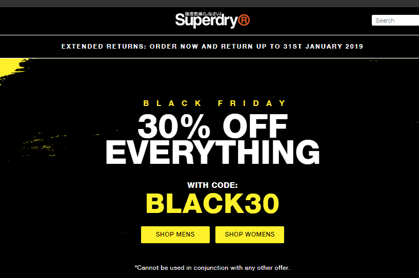 Superdry優惠碼/Superdry 極度幹燥2018黑五促銷，全場商品7折特惠